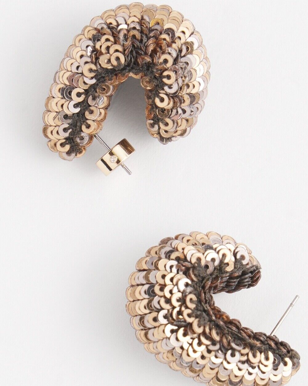 CHICO'S NO DROOP BRONZE SEQUIN HUGGIE EARRINGS