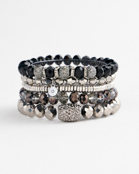 CHICO'S SET OF FIVE HEMATITE STRETCH BRACELET