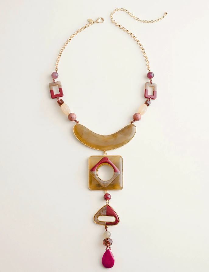CHICO'S WARM-TONE MULTI-COLORED BEADED BIB NECKLACE