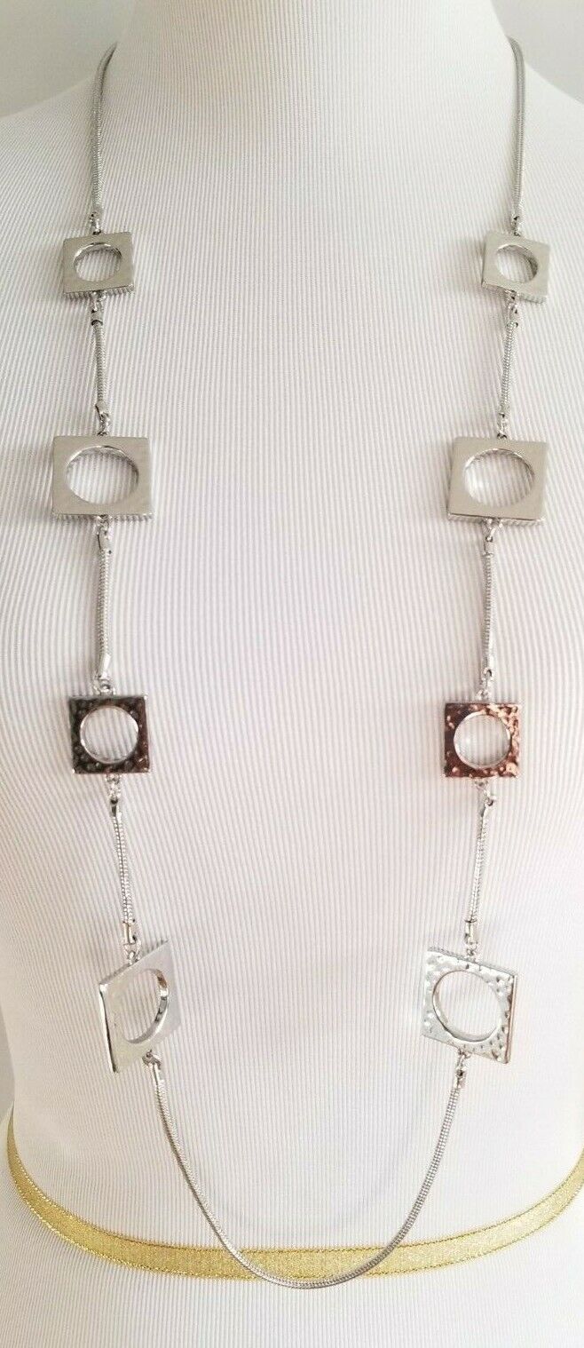 CHICO'S SILVER-TONE SQUARE SINGLE-STRAND NECKLACE