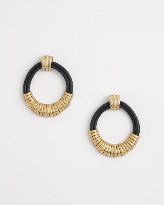 CHICO'S NO DROOP BLACK LEATHER EARRINGS