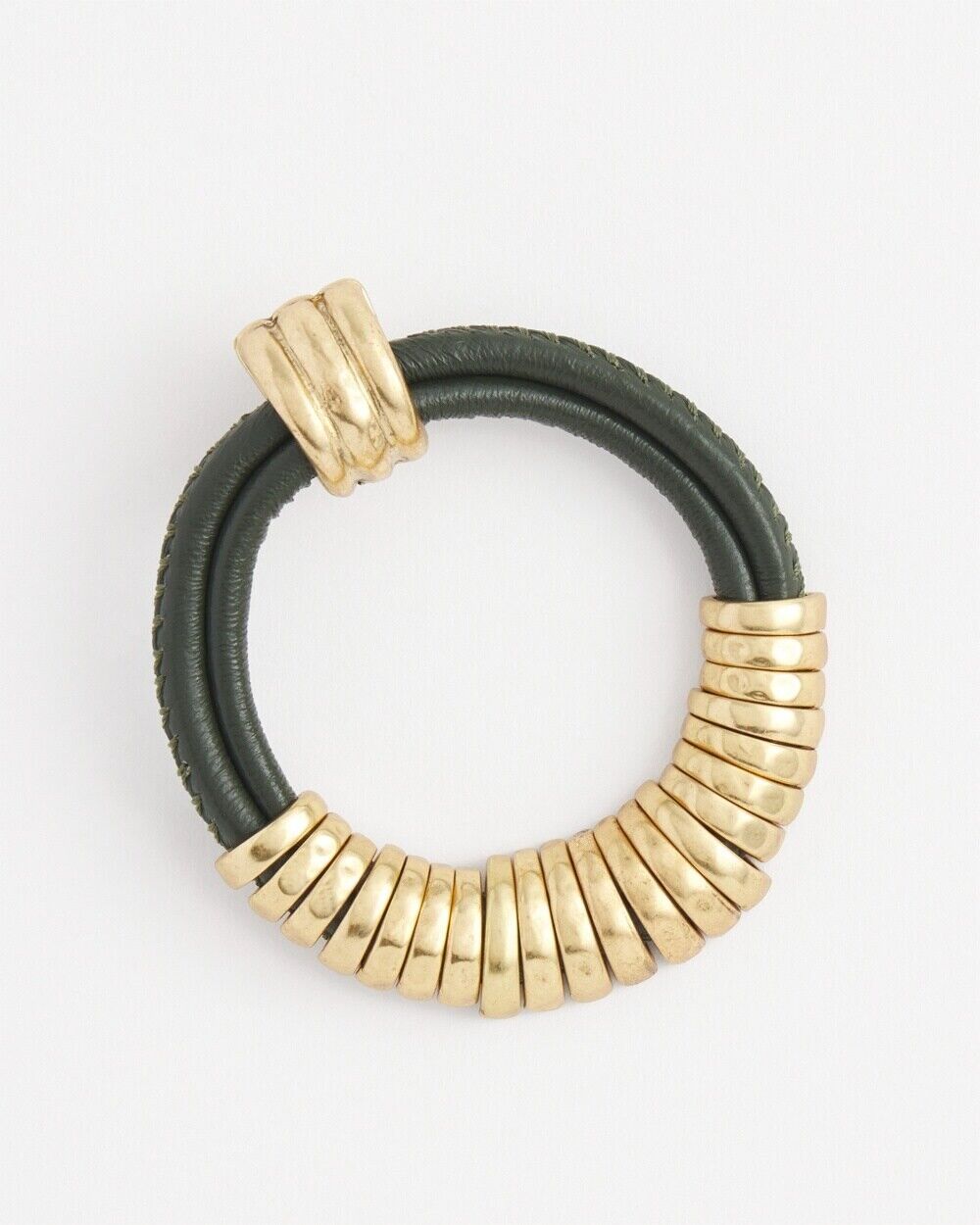 CHICO'S NO DROOP OLIVE LEATHER HOOP EARRINGS