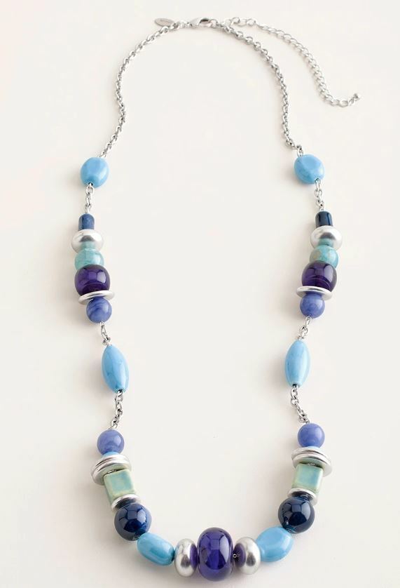 CHICO'S LONG BLUE GEOMETRIC SINGLE-STRAND NECKLACE