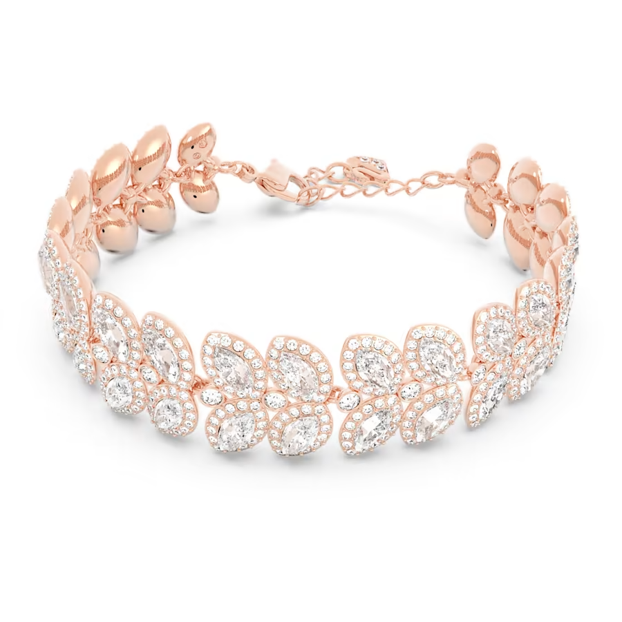 Swarovski Baron bracelet Leaf, White, Rose gold-tone plated