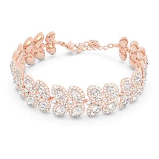 Swarovski Baron bracelet Leaf, White, Rose gold-tone plated