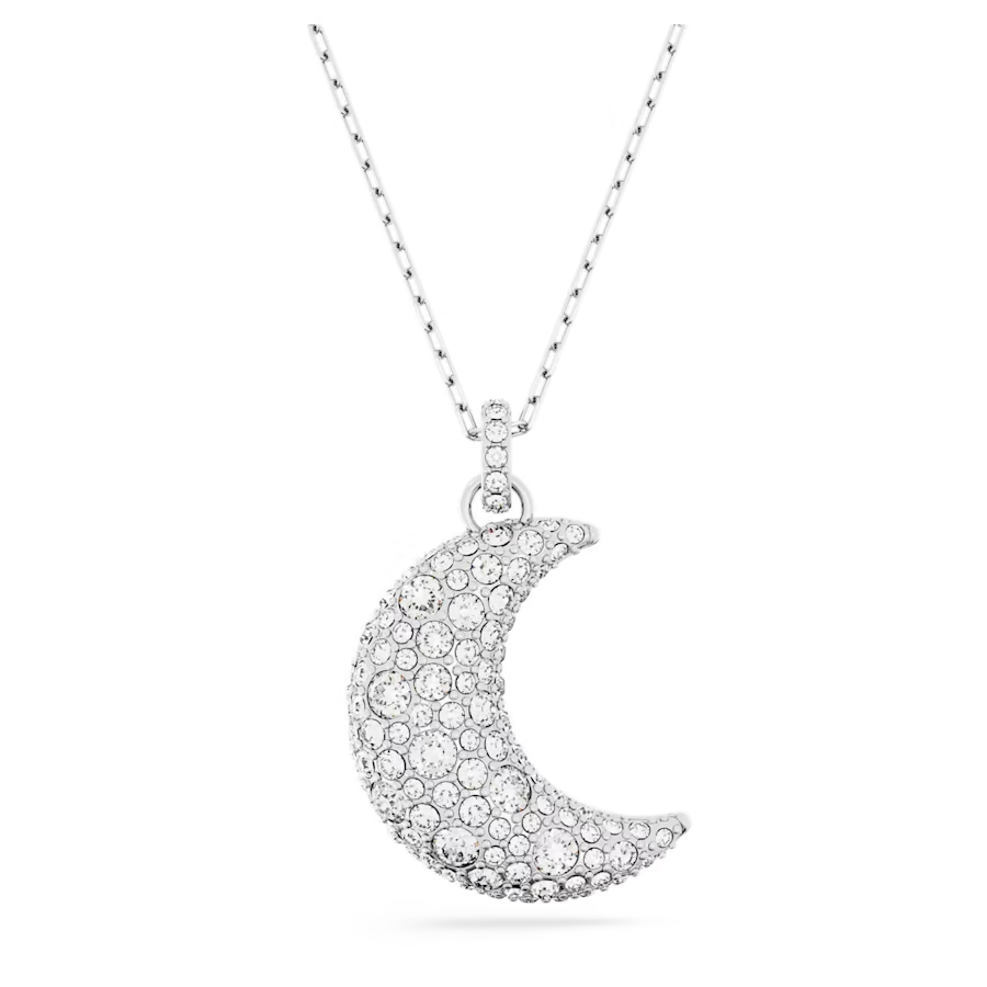 Swarovski Luna pendant Moon, White, Rhodium plated