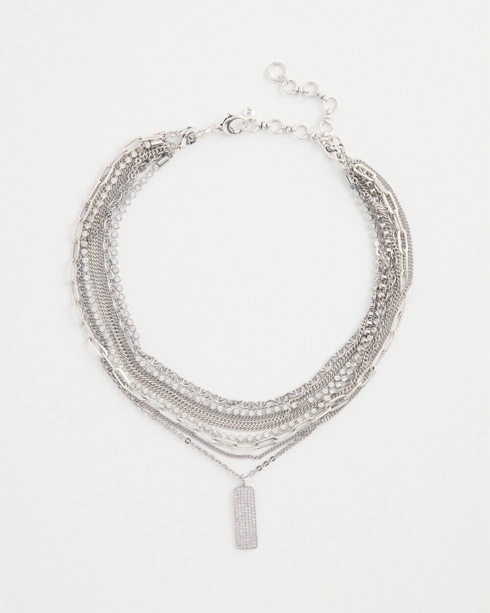 CHICO'S SILVER TONE PAVE MULTISTRAND NECKLACE