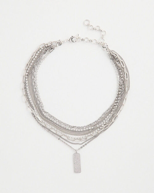 CHICO'S SILVER TONE PAVE MULTISTRAND NECKLACE