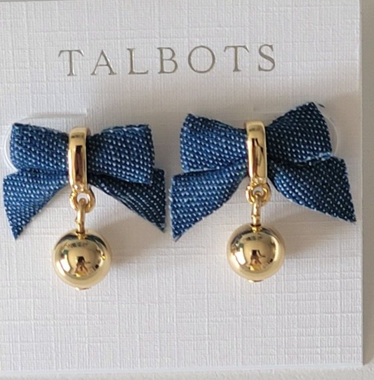 TALBOTS CHAMBRAY BOW EARRINGS