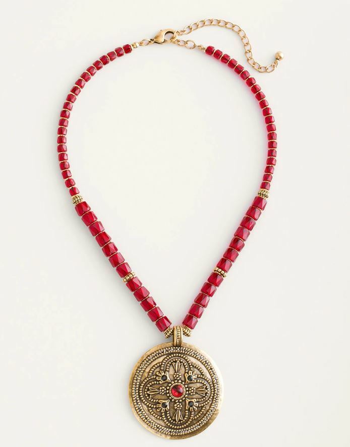 CHICO'S RED TEXTURED PENDANT NECKLACE