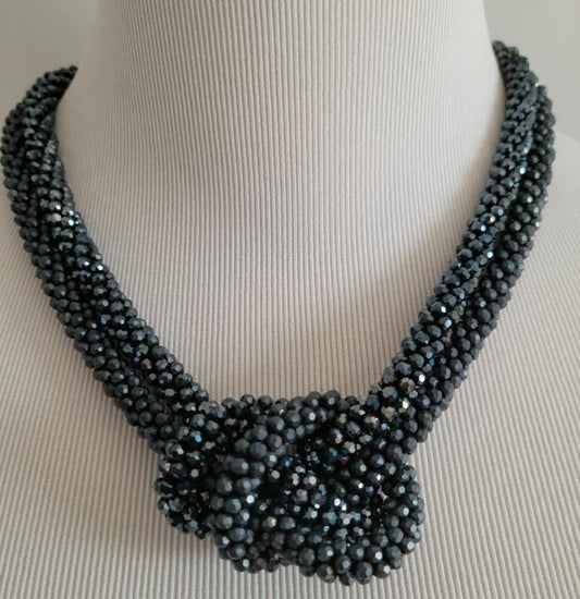 CHICO'S BLUE BEADED KNOT BIB NECKLACE