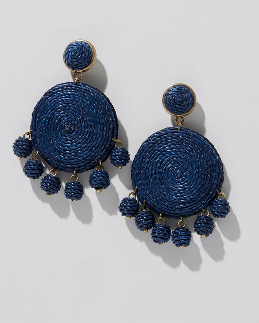 CHICO'S NO DROOP NAVY RAFFIA DROP EARRINGS