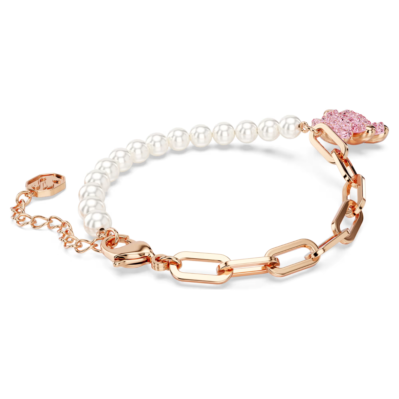 Swarovski Teddy bracelet Crystal pearl, Bear, Pink, Rose gold-tone plated