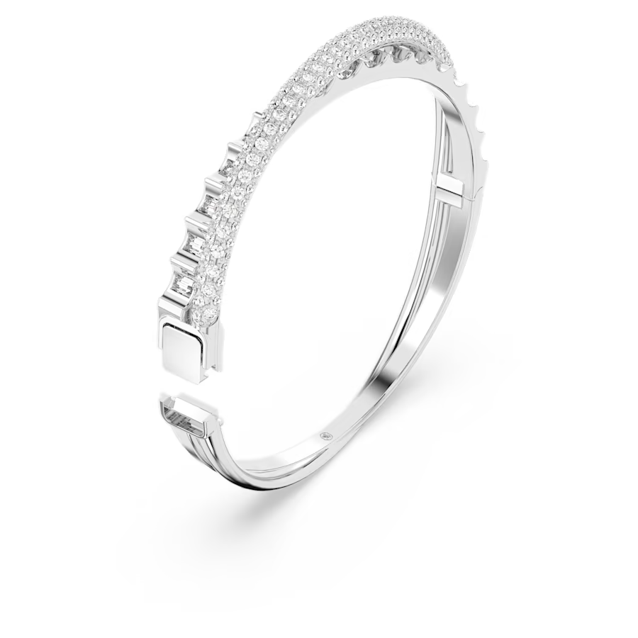 Swarovski Rota bangle Mixed cuts, White, Rhodium plated