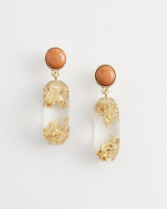 CHICO'S  NO DROOP LUCITE GOLD FOIL EARRINGS