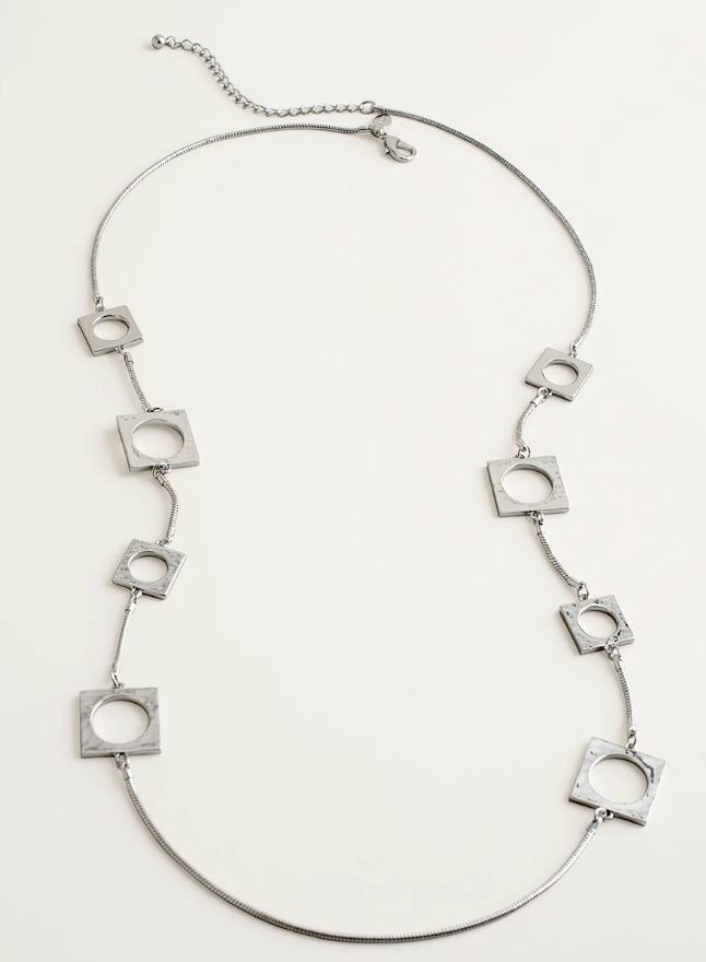 CHICO'S SILVER-TONE SQUARE SINGLE-STRAND NECKLACE