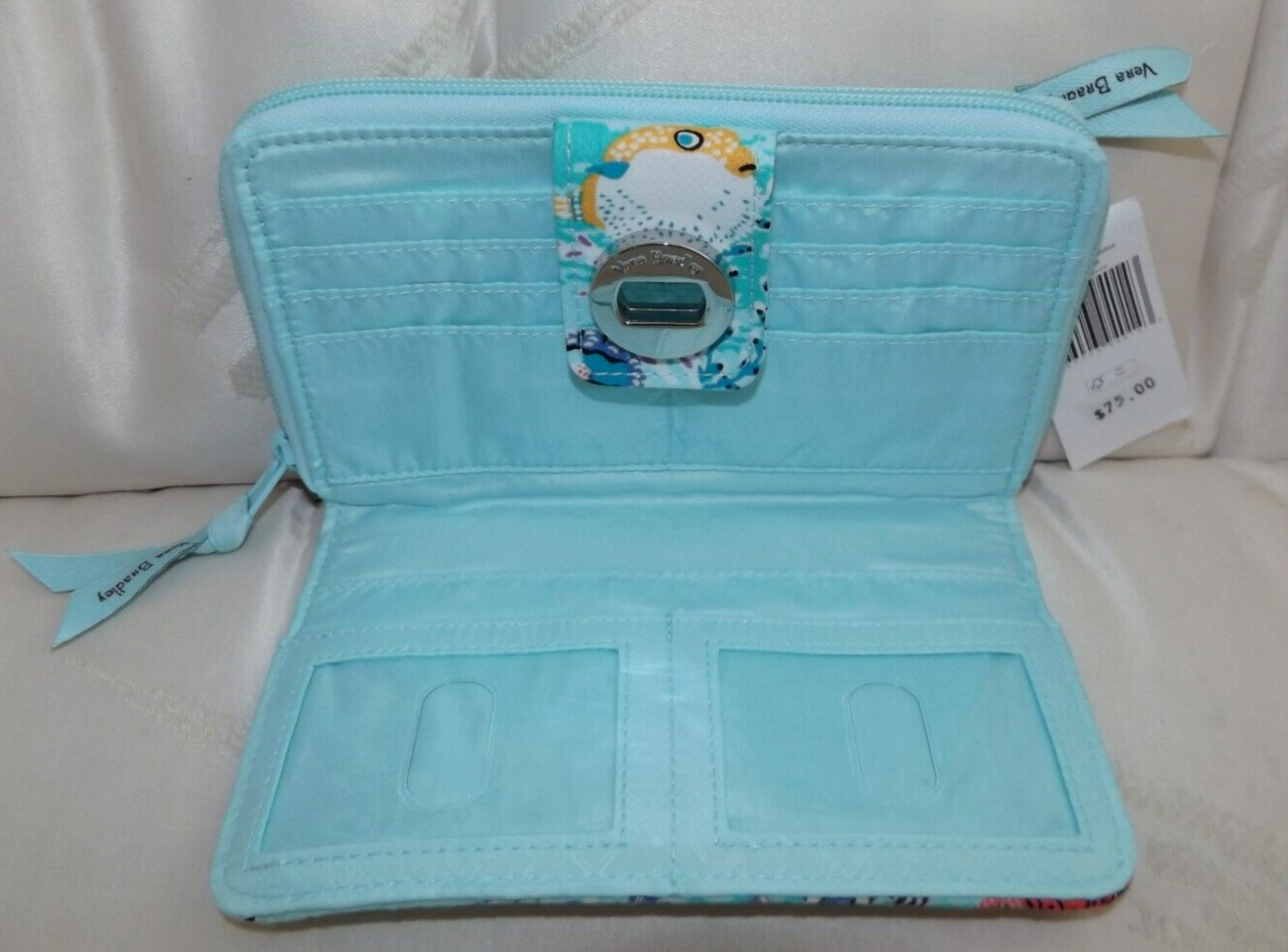 Vera Bradley RFID Turnlock Zip Wallet, Antilles Treasure Aqua