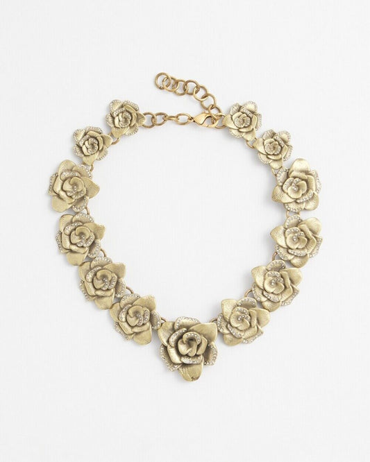 CHICO'S GOLD TONE FLOWER COLLAR NECKLACE