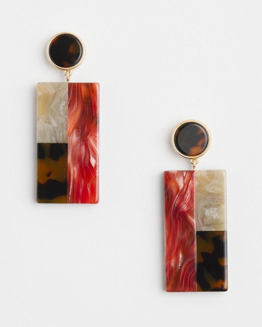 CHICO'S NO DROOP ORANGE MARBLE RESIN EARRINGS