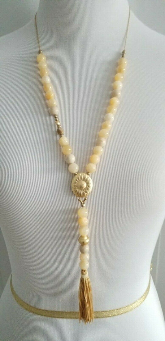 CHICO'S CONVERTIBLE BEADED YELLOW TASSEL NECKLACE