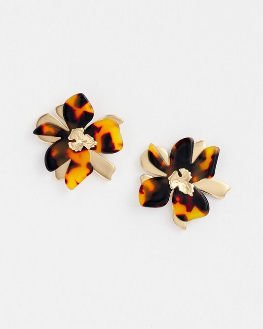 CHICO'S NO DROOP FAUX TORTOISE FLORAL EARRINGS