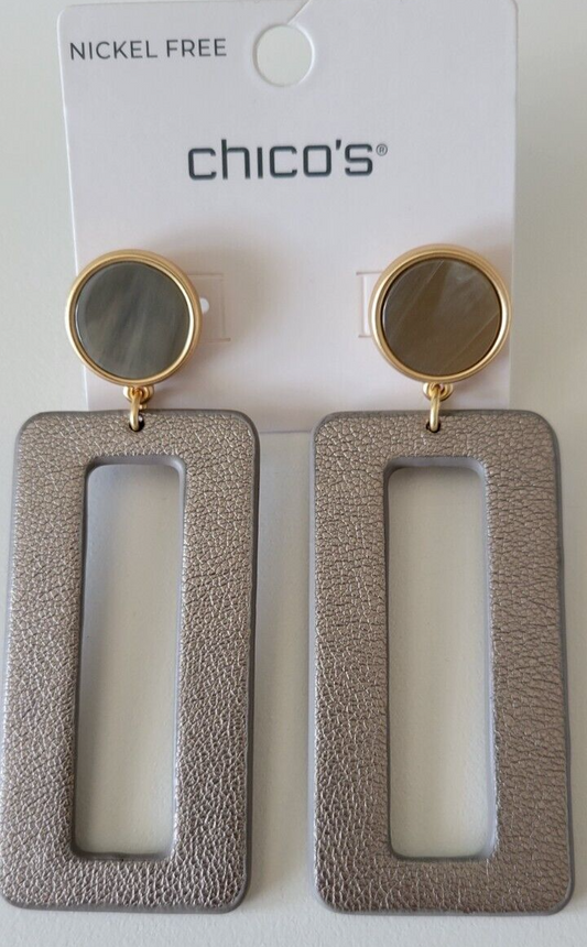 CHICO'S RECTANGLE DROP HOOP EARRINGS