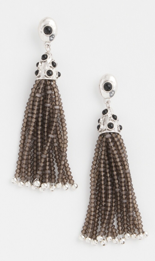 CHICO'S BLACK & SILVER TASSEL DROP EARRINGS