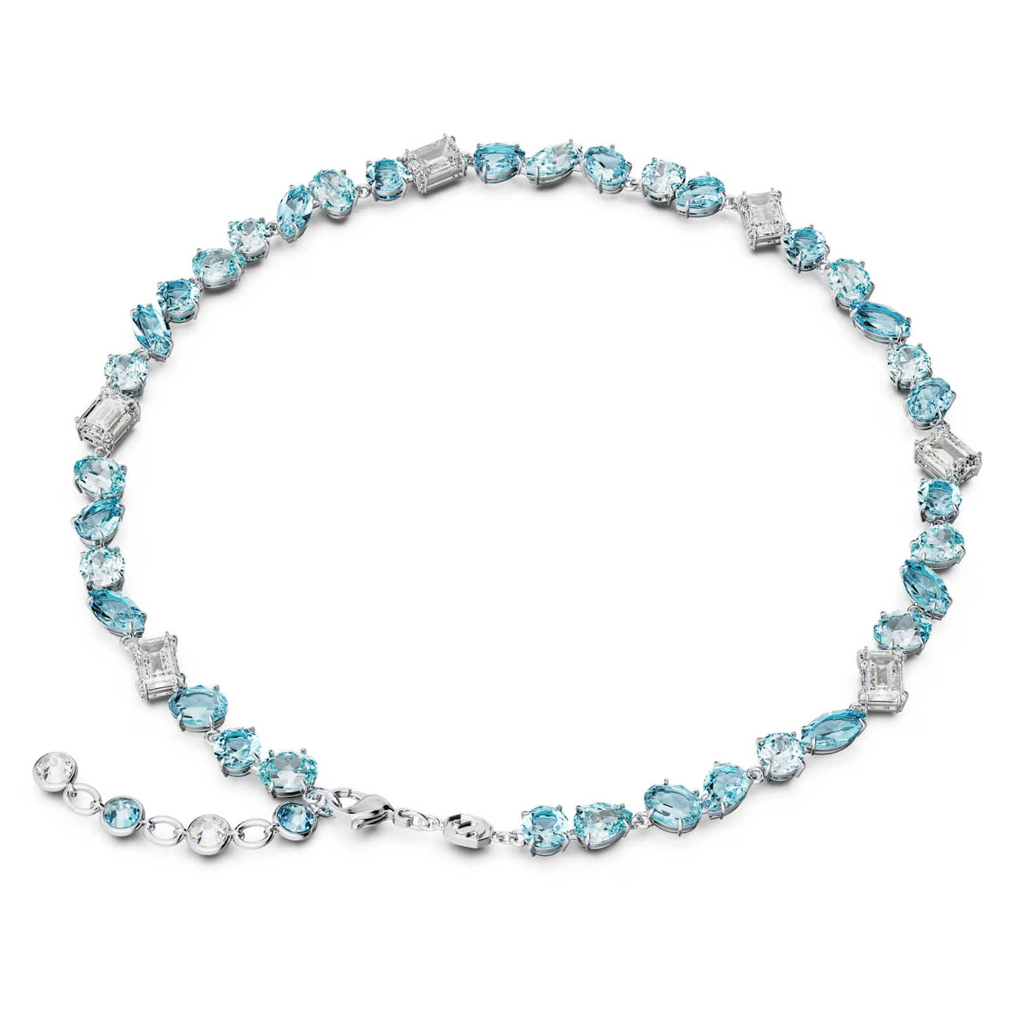 Swarovski Gema necklace Mixed cuts, Blue, Rhodium plated