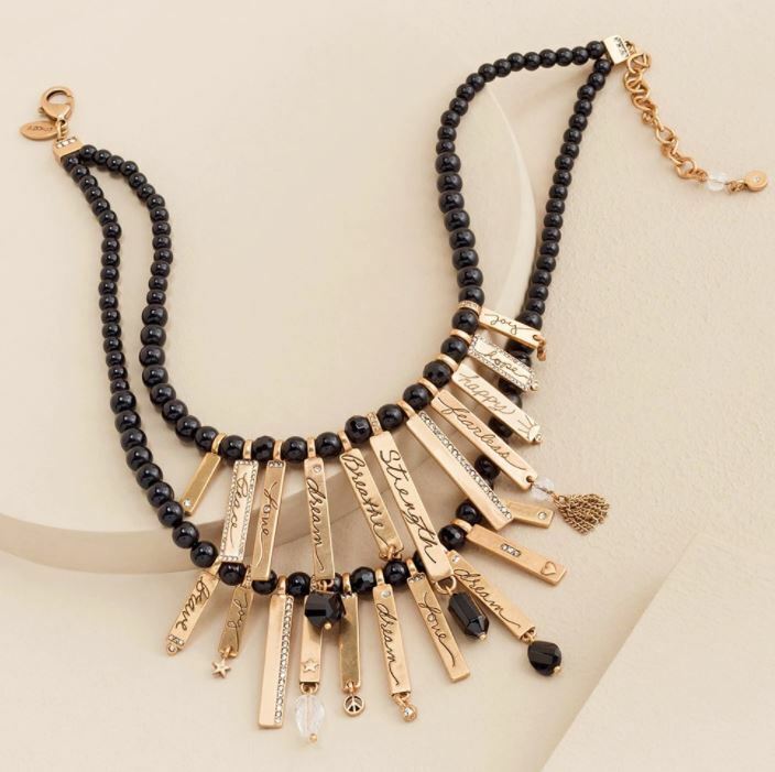 CHICO'S GOLDTONE AND BLACK BIB NECKLACE