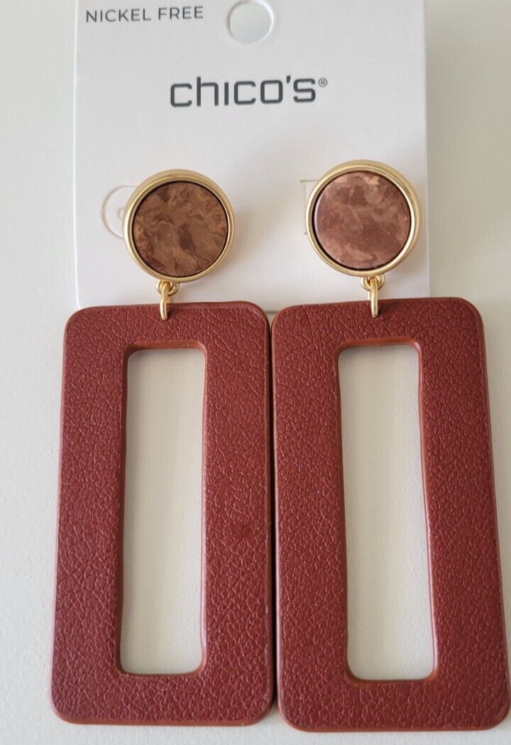 CHICO'S RECTANGLE DROP HOOP EARRINGS
