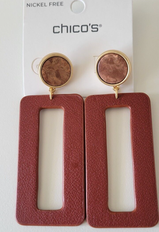 CHICO'S RECTANGLE DROP HOOP EARRINGS