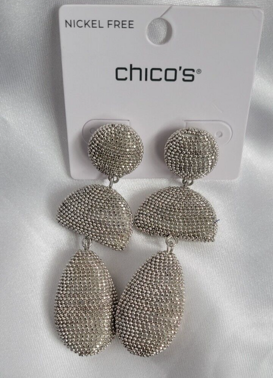 CHICO'S SILVER TONE LINEAR DROP EARRINGS