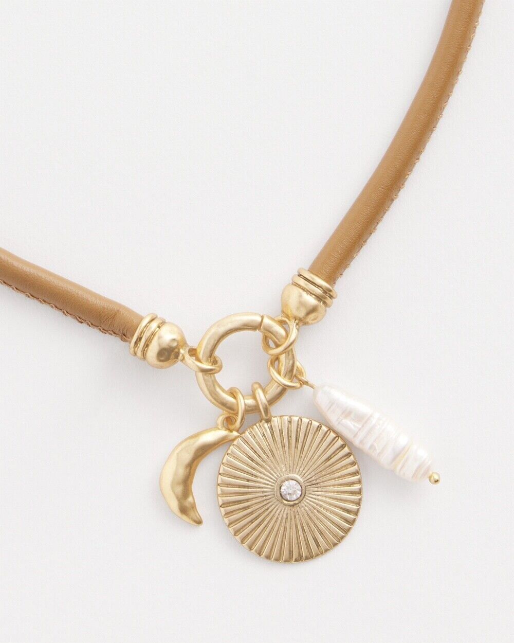 CHICO'S BROWN LEATHER COLLAR CHARM NECKLACE
