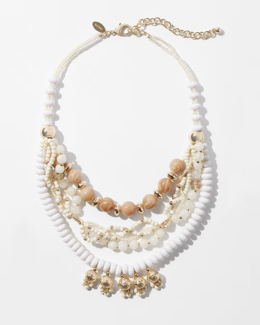 CHICO'S NEUTRAL BEADED TWIST MULTISTRAND NECKLACE