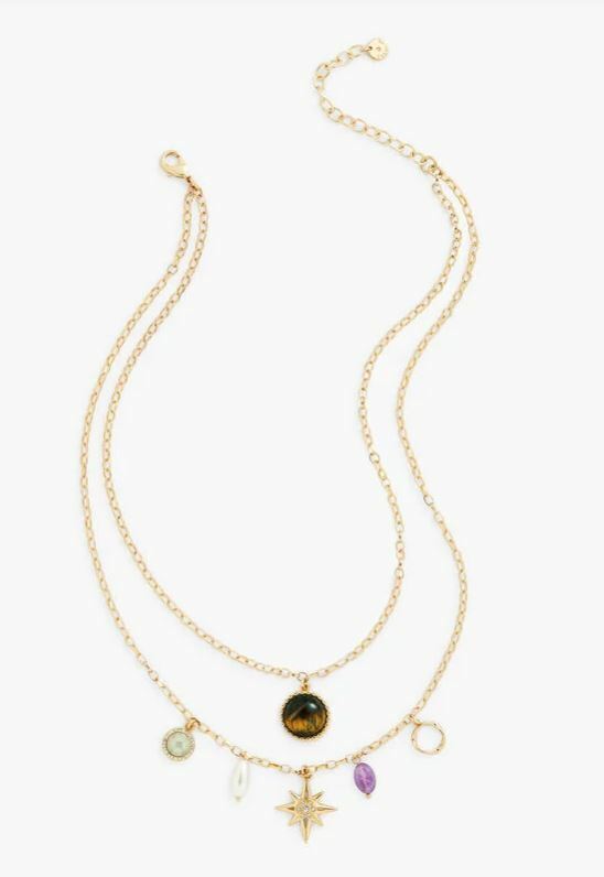 TALBOTS MIXED CHARM LAYERING NECKLACE