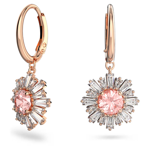 Swarovski Idyllia drop earrings Mixed cuts, Sun, Pink, Rose gold-tone plated