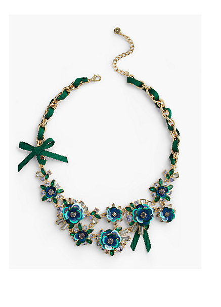 TALBOTS Sequined-Flower and Ribbon Necklace