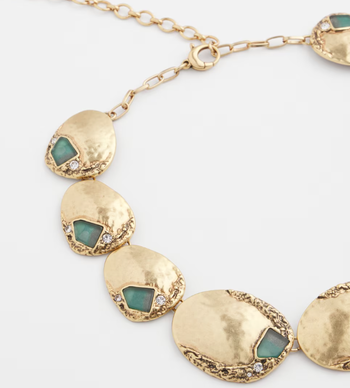CHICO'S AQUA & GOLD COLLAR NECKLACE