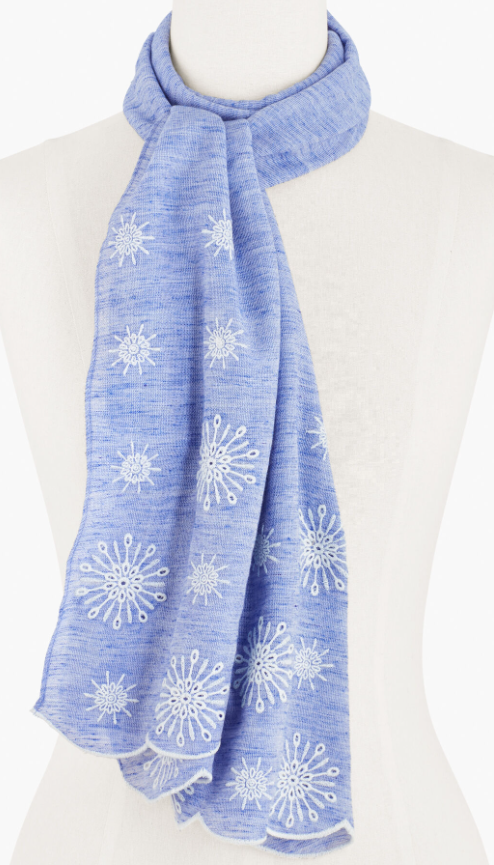 TALBOTS SLUB FLORAL EYELET OBLONG SCARF