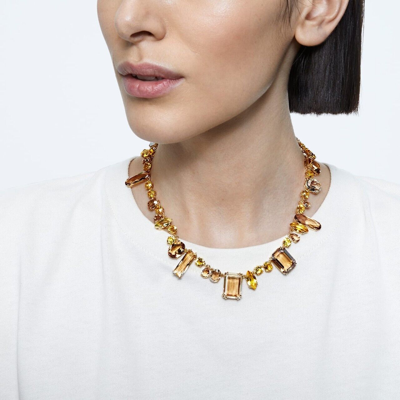 Swarovski Gema necklace Mixed cuts, Multicolored, Gold-tone plated