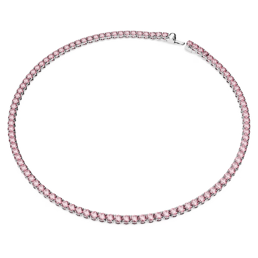 Swarovski Matrix Tennis necklace Round cut, Pink, Rhodium plated