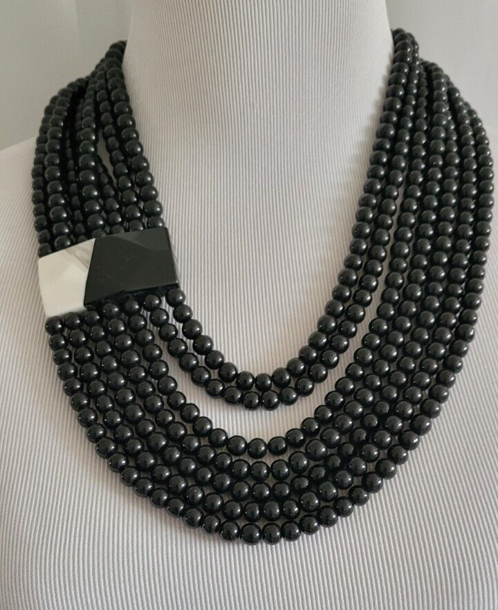 CHICO'S BLACK AND WHITE MULTI-STRAND NECKLACE