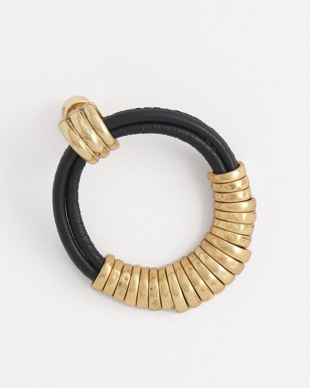 CHICO'S NO DROOP BLACK LEATHER HOOP EARRINGS