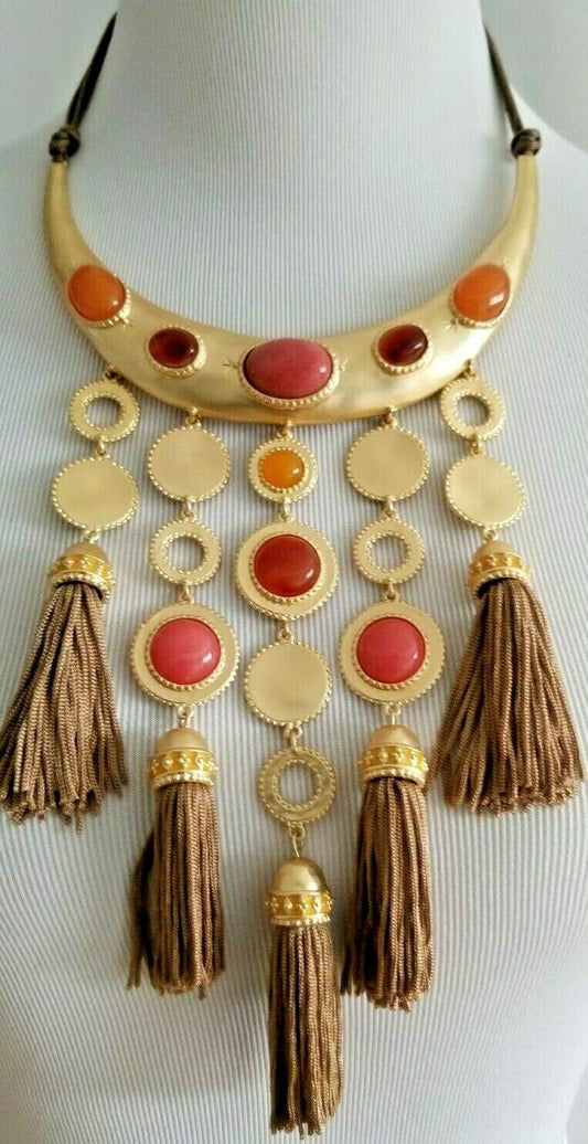CHICO'S WARM-TONE TASSEL BIB NECKLACE