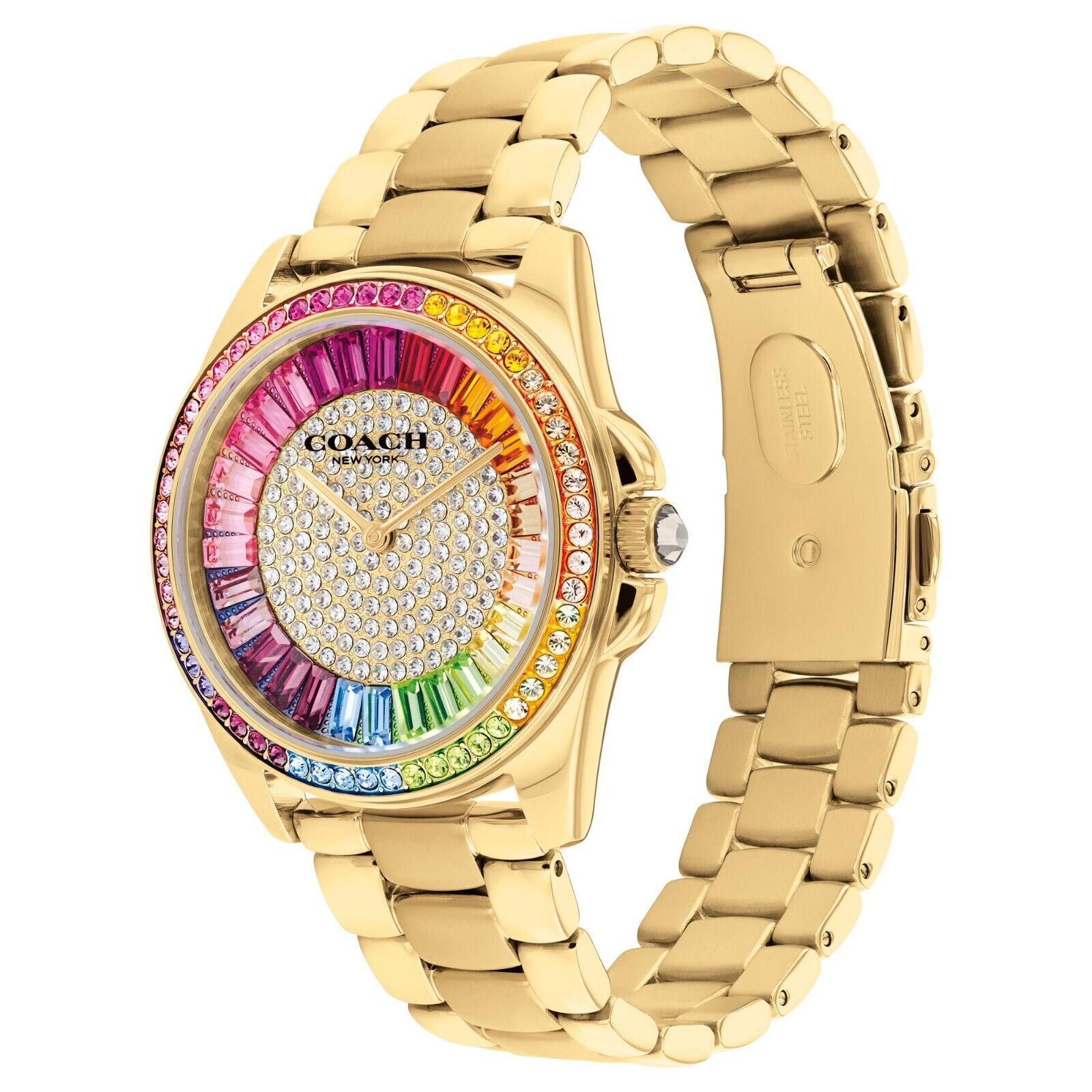 COACH Greyson Rainbow Crystal Gold-Tone Bracelet Watch 36mm - 14504274