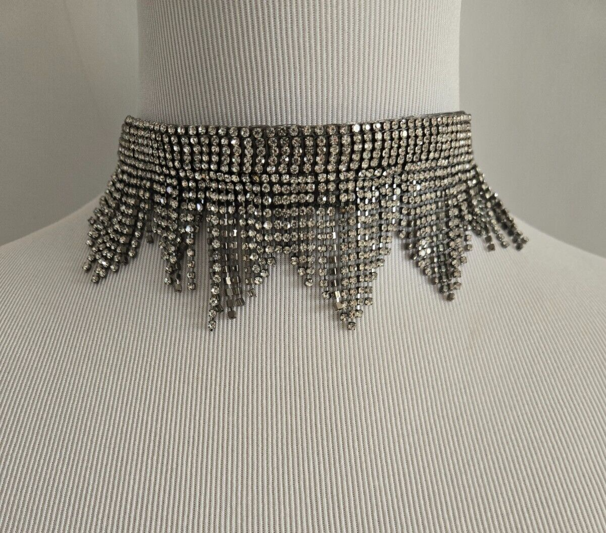 CHICO'S SILVER TONE FRINGE COLLAR NECKLACE