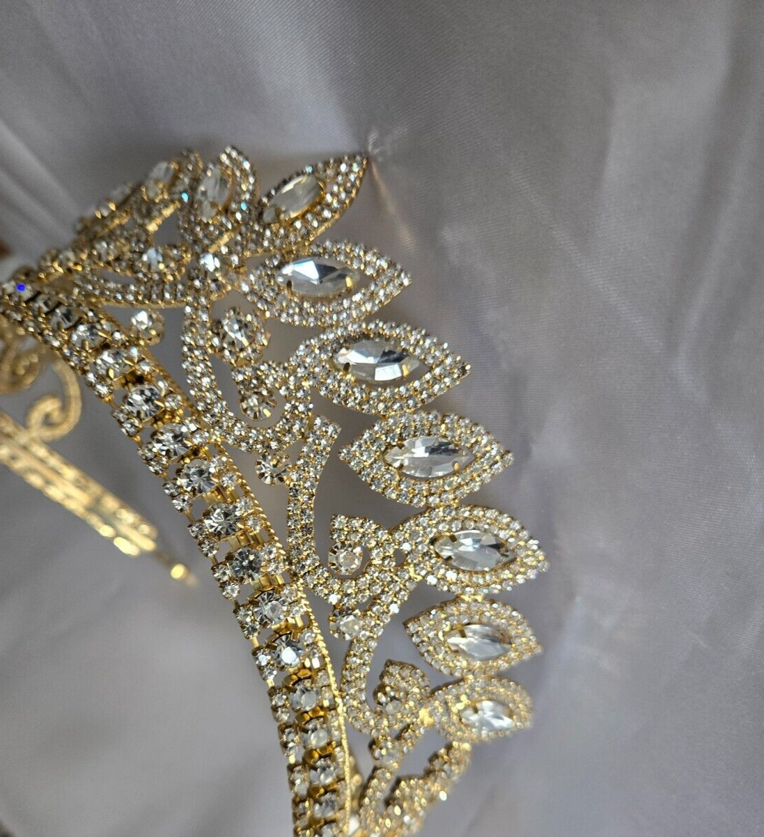 Wedding Bride, Quinceanera Tiara Elegant Golden Crown Rhinestone