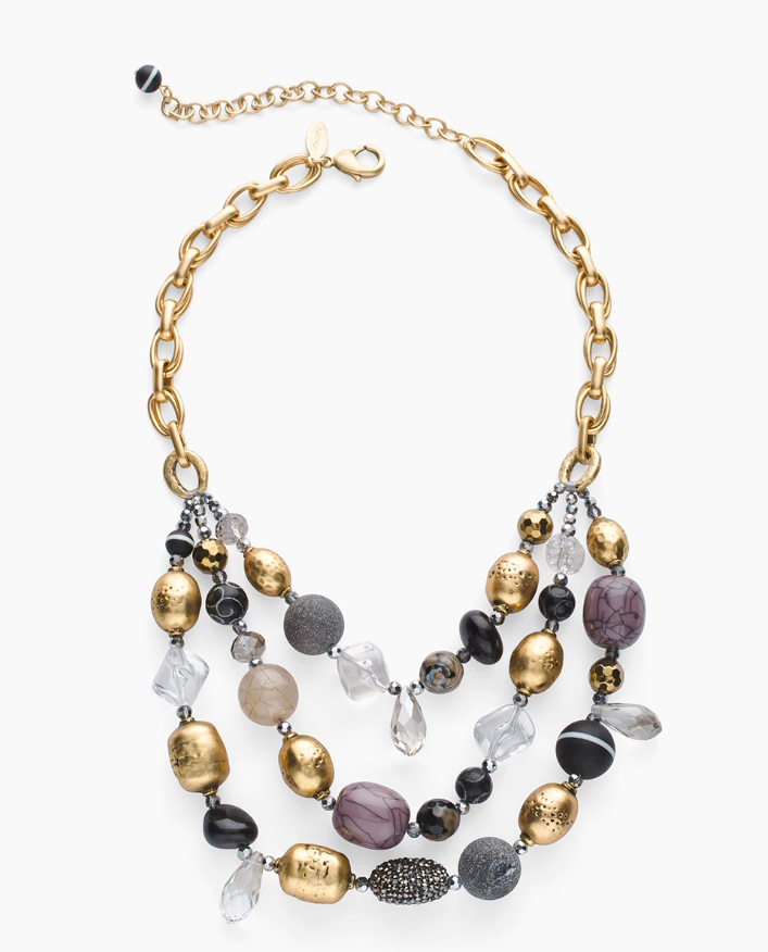 CHICO'S SHORT TEXTURED FAUX-HEMATITE NECKLACE