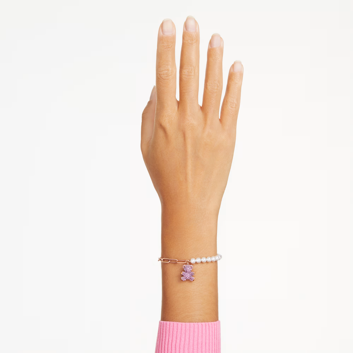 Swarovski Teddy bracelet Crystal pearl, Bear, Pink, Rose gold-tone plated