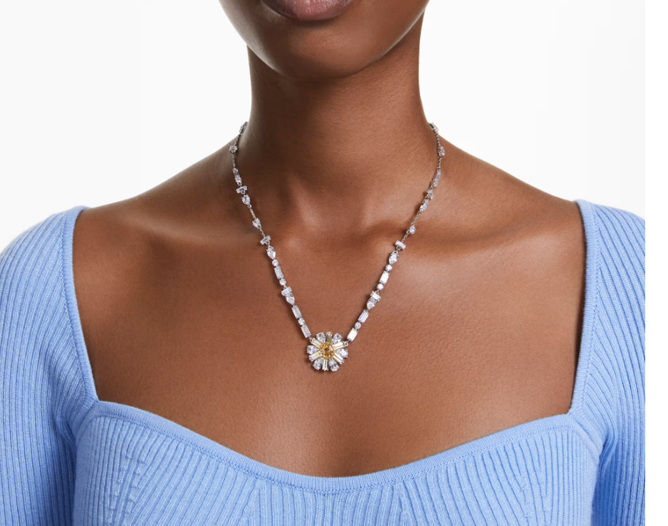 Swarovski Idyllia necklace Flower, Yellow, Rhodium plated